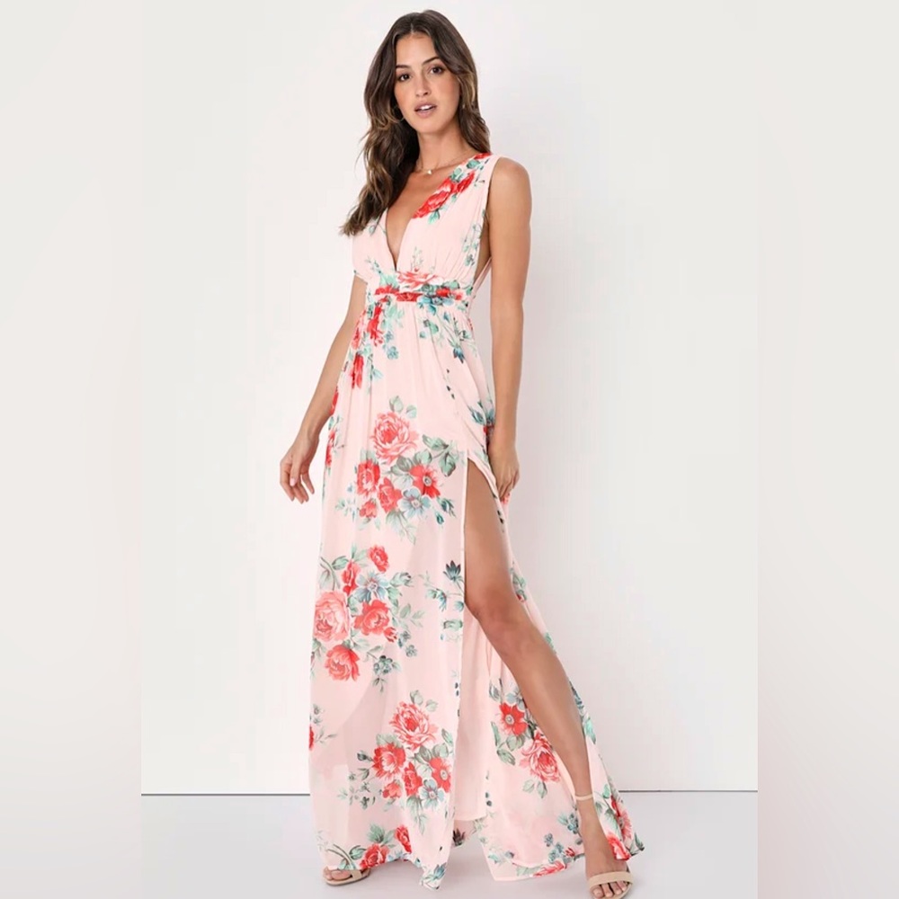 Lulu’s Garden Meandering Blush Floral Print Maxi Dress